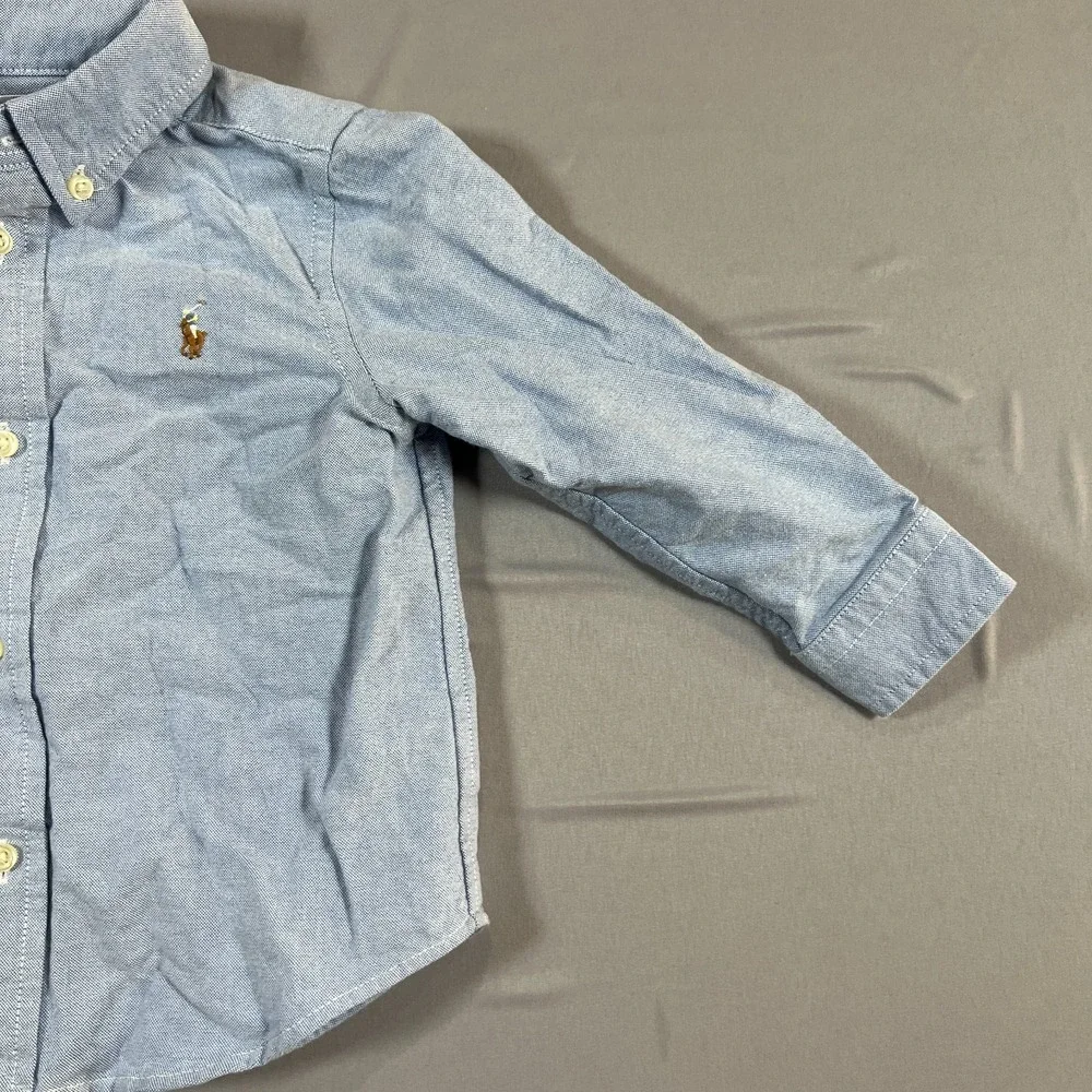 Ralph Lauren Shirt Kids 24M Blue Cotton Embroidered Logo Long Sleeve Button Down